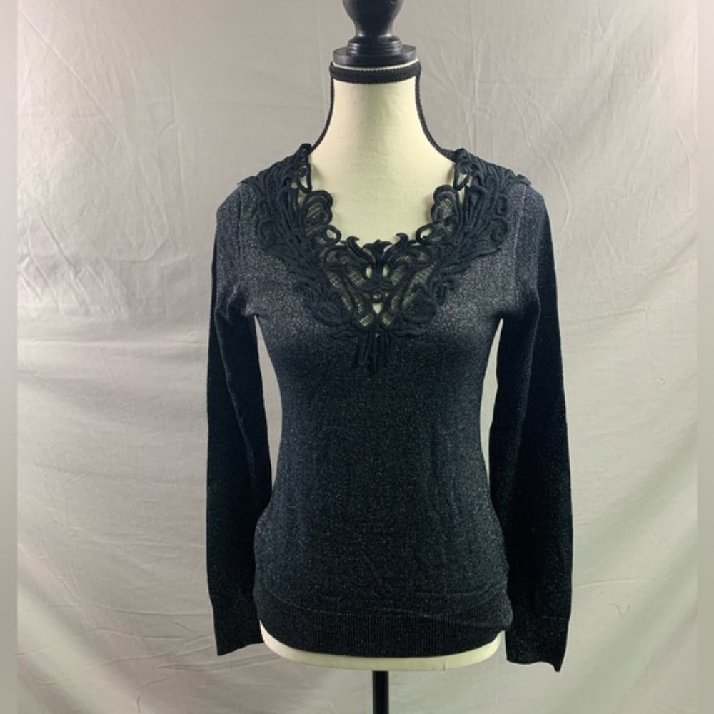 Black Glitter Guipure Lace Sweater - Picture 6 of 9
